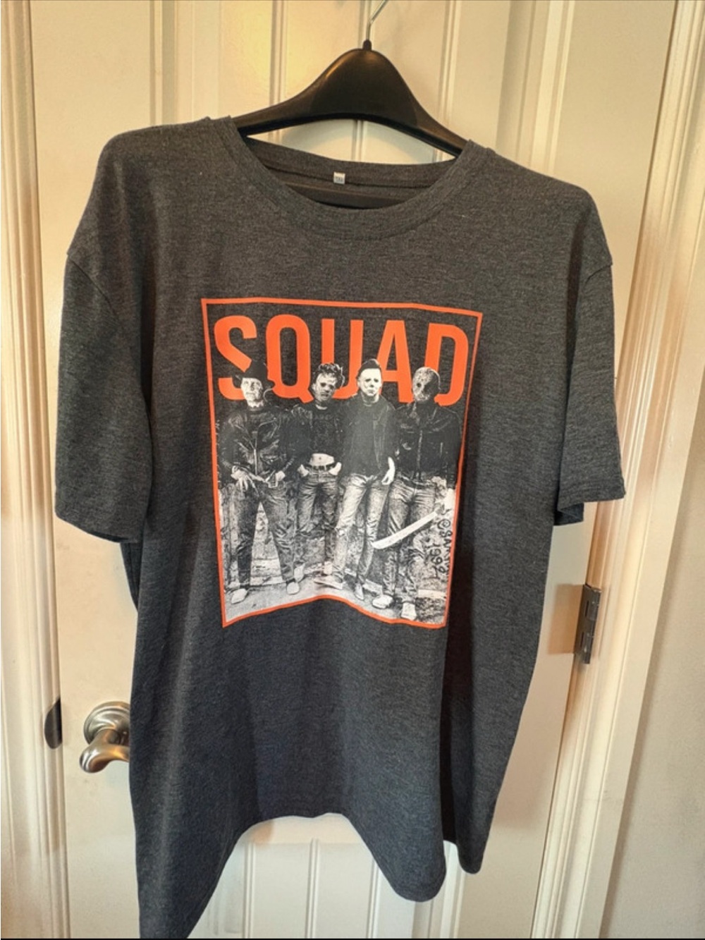 Crew Neck Graphic Tee - Dark Gray with Orange Print